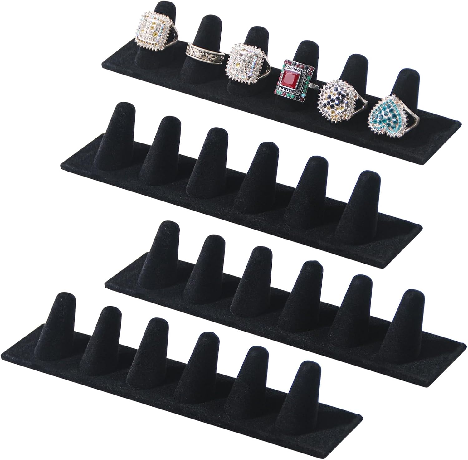 Velvet Ring Display, Ring Holder Display for Jewelry Stand, Rings Display for Vendors, Rings Organizer Stand (Black, 4 Pcs)