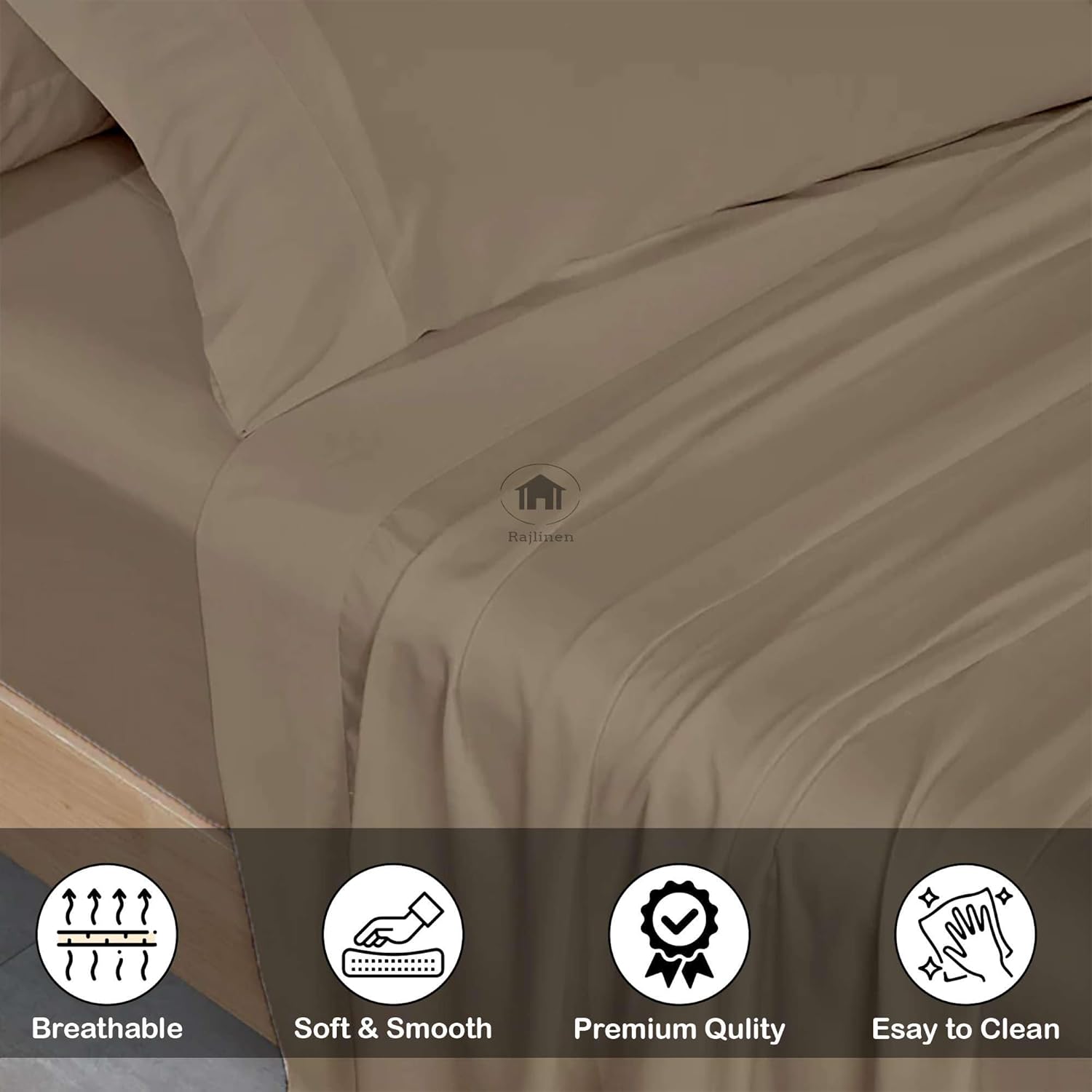 Rajlinen Microfiber RV Sheet Sets - Full Sheets for Camper - 4 Piece Bed Set for Campers - Extra Soft, Wrinkle Free Bedding - Fit Mattress up to 8-12 Inch Deep Pockets (Taupe Solid)