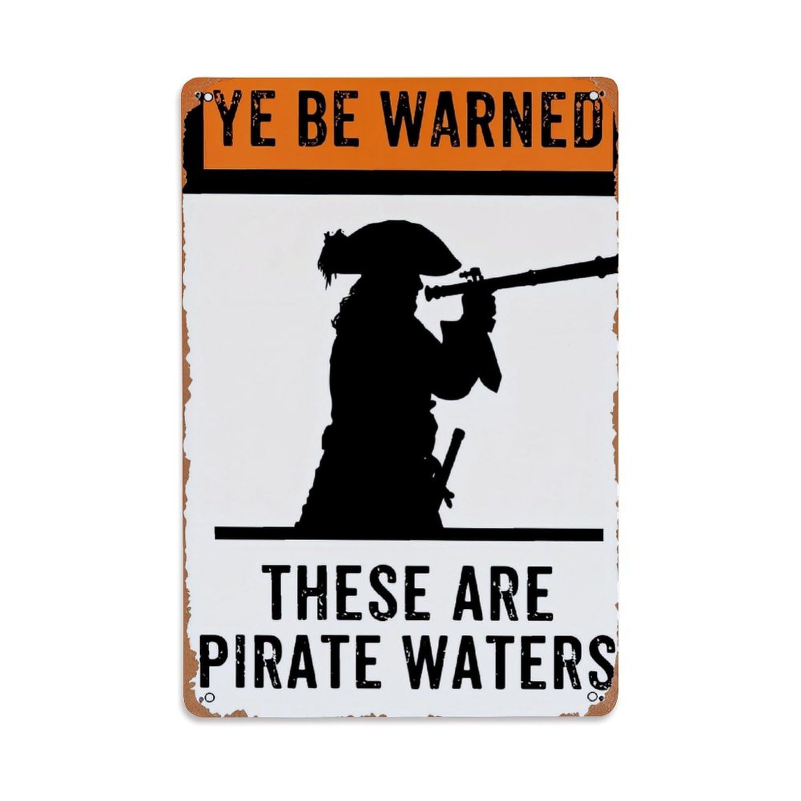 Jdfenggu Vintage Pirate Silhouette Warning Sign Pattern Retro Metal Tin Sign, Decor Art Poster For Bar, Home, Man Cave, Kitchen, Laundry Room Gift 8X12inch