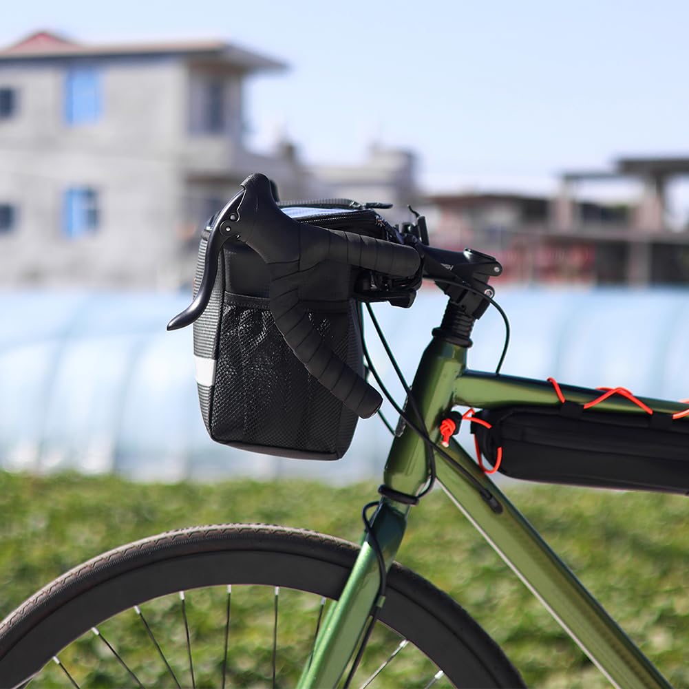 Borsa anteriore da 8L per bicicletta, grande capacità, touch screen, impermeabile, con striscia riflettente, per mountain bike, bici da strada
