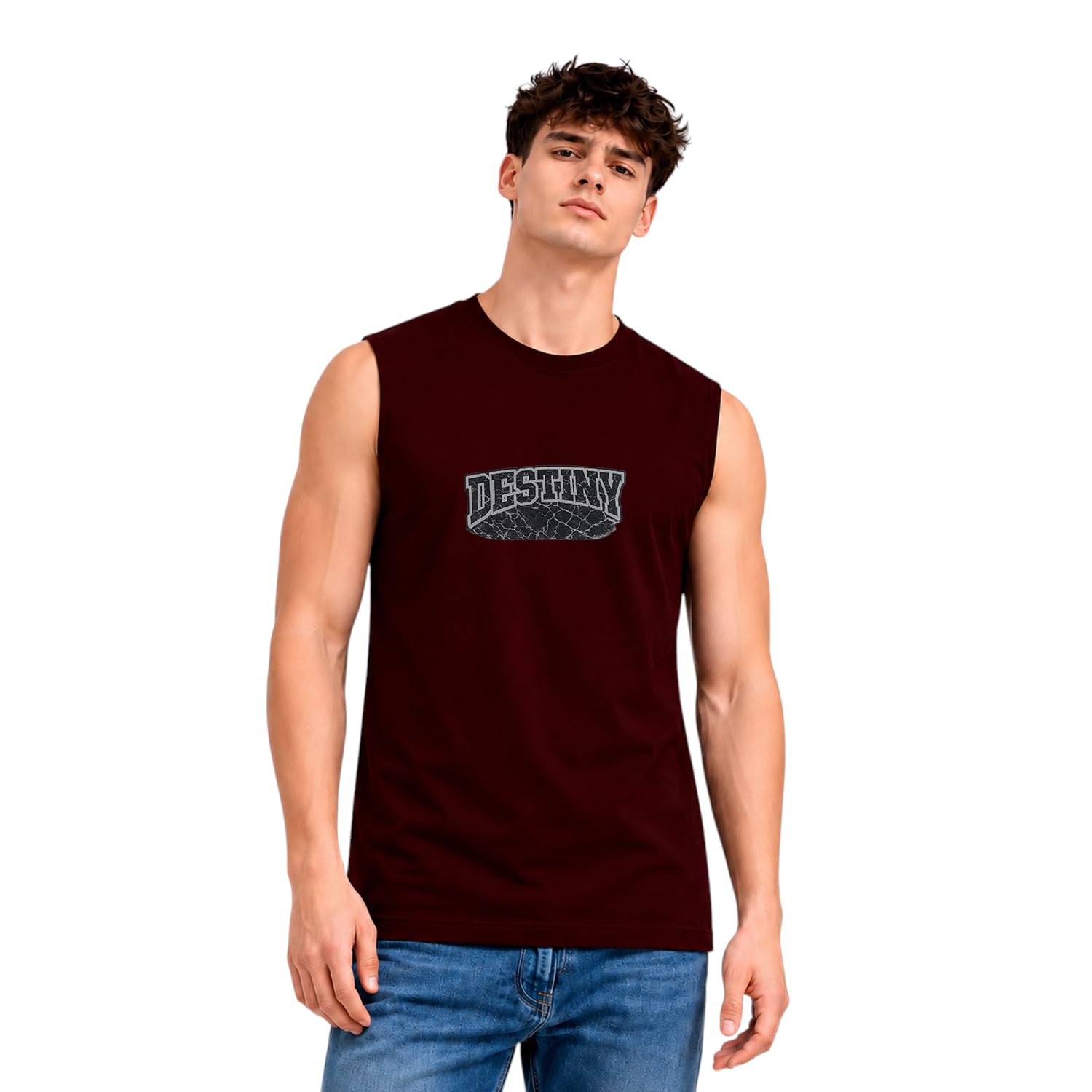 Men's Sleeveless Cotton Blend Vest with Round Neck - Maroon | Regular Fit Tank Top for Gym, Sports & Casual Wear-image-42
