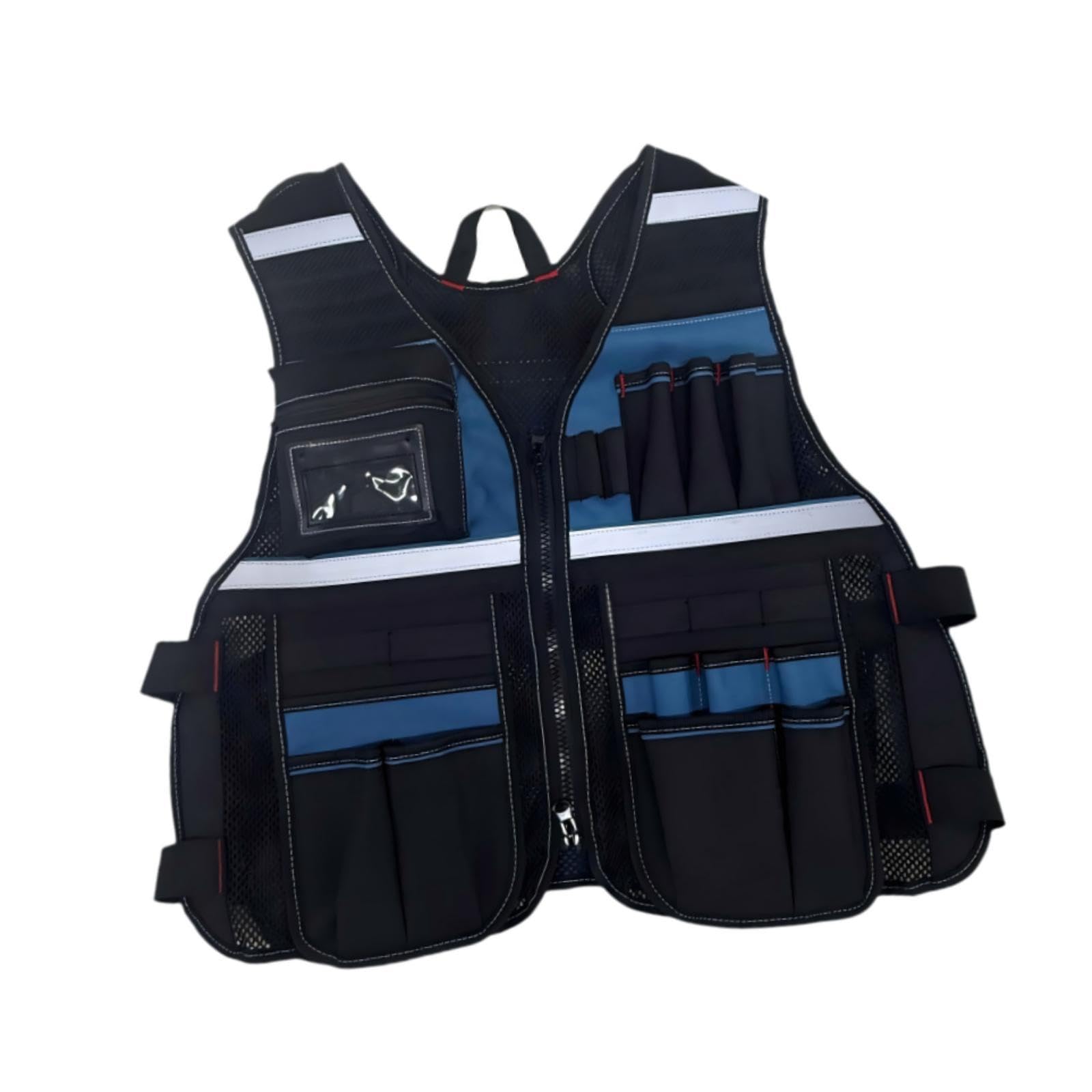 MagiDeal Chaleco de herramientas de trabajo, práctico, multifuncional, cómodo, para electricistas y carpinteros, bolsa de herramientas para trabajadores al, Azul Y Negro