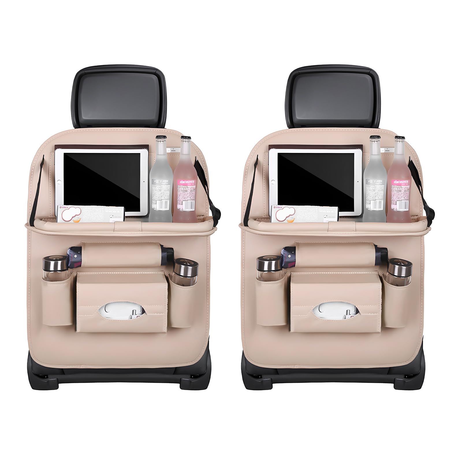 povtii 2 bolsillos traseros para asiento de coche, organizador de asiento trasero de cuero impermeable para niños, organizador de coche mejorado con bolsillos para tablet, accesorios universales para