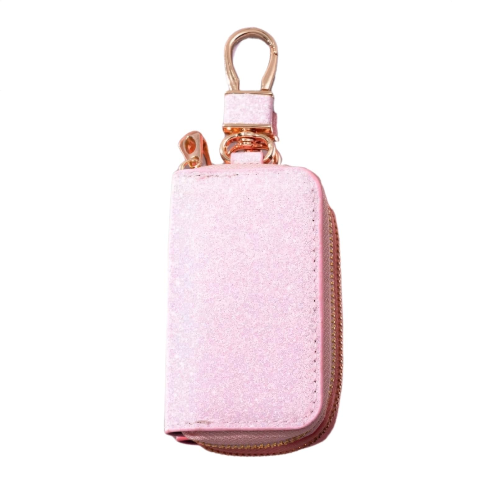 Premium Leather Key Fob Case for Women - Car Key Holder with Zipper Coin Pocket, Multi-Functional Keychain (Pink)