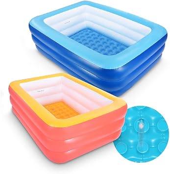 Inflatable Pools, Kiddie Pools, Inflatable Family Swim Play Center Pool with Soft Floor, 82" & 59" Durable Swimming Pool, Summer Water Fun for Garden or Backyard or Indoor 82Blue&59Orange