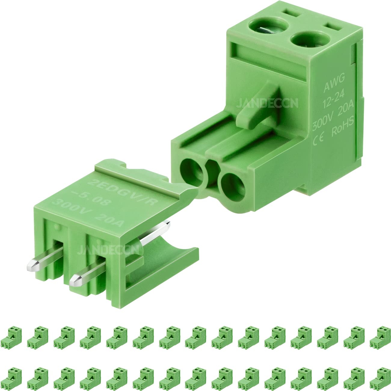 Snapklik.com : 30 Sets 2 Pin 5.08mm Pitch Male Female Straight Plug-in ...