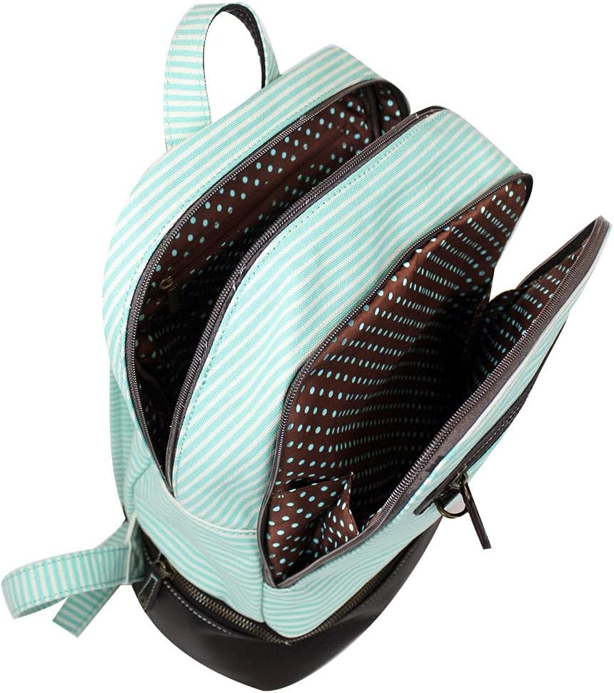 CHALA New Deluxe Striped multipurpose-backpacks with detachable Key Charm, fit up to 14" Laptop for Adult (Teal Stripe_ Sea Turtle)