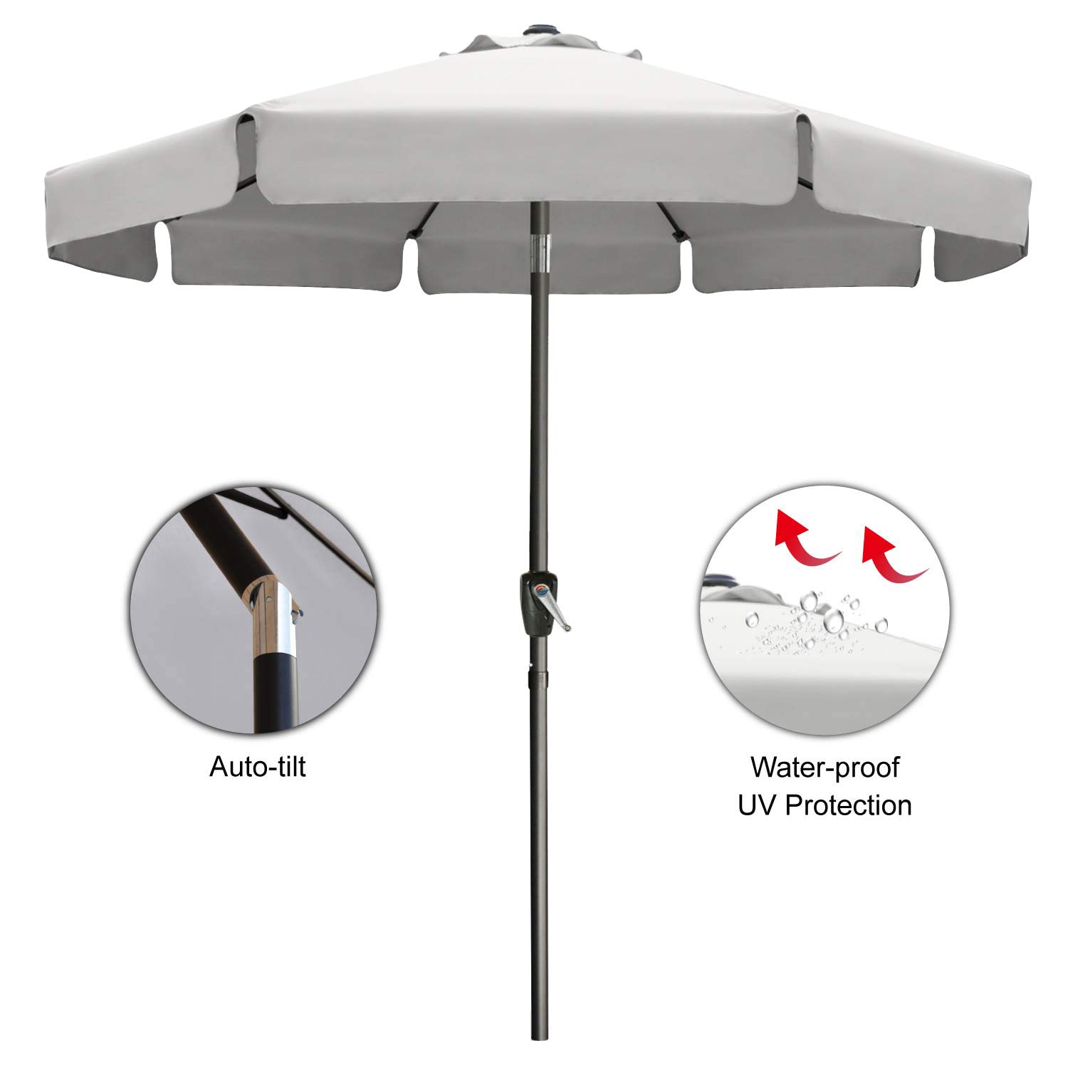 ABCCANOPY 10FT Outdoor Garden Table Umbrella Patio Umbrella Market Umbrella with Push Button Tilt and Crank, 8 Ribs 9+Colors,Light Gray