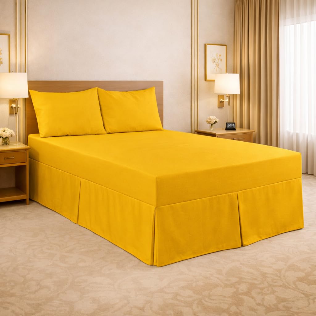 Arlinens Mustard Luxury Plain Dyed Poly Cotton Platform Base Valance Sheet In Following Colours And Sizes (Double, )