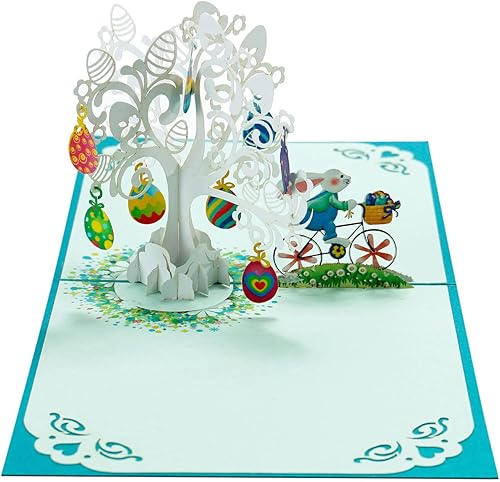 Miniatura 5 de Tarjeta emergente de Pascua 3D, conejito de Pascua, bicicleta con árbol de huevo, tarjeta de felicitación 3D, tarjeta de felicitación festiva,