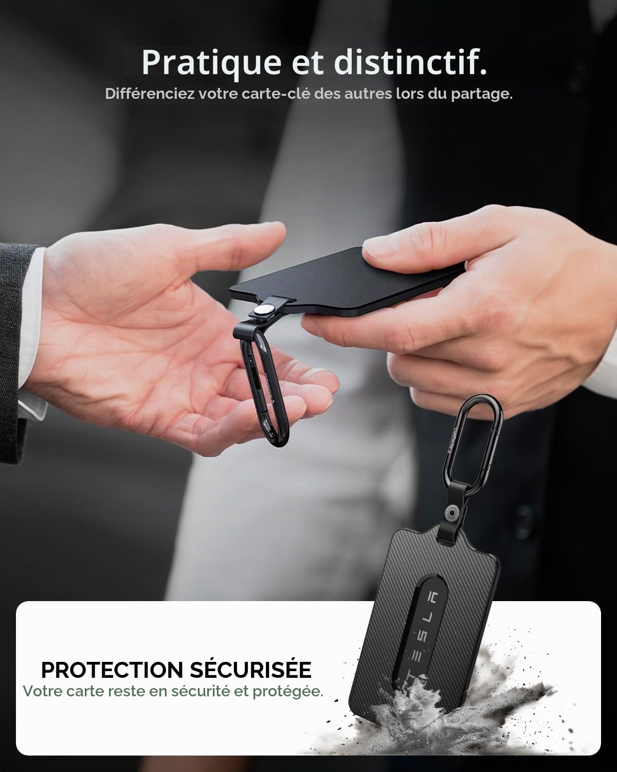 Spigen Porte-Carte pour Tesla [Lot de 2] Étui Carte-Clé avec Mousqueton Compatible avec Tous Les Modèles, Accessoire pour Tesla Model Y (~2025 2026 Juniper), 3 (~2024-26 Highland), S, X - Noir