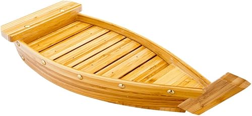 Miniatura 2 de Restaurantware Bandeja de sushi de 17.3 pulgadas, 1 bote de sushi duradero, resistente y fácil de limpiar, barco de madera de bambú grande para
