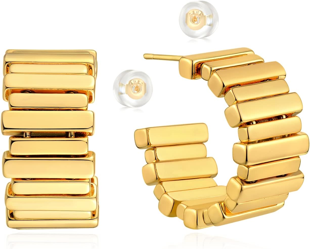 MYEARS Women Hoop Earrings Gold 14K Gold Filled Small Simple Handmade Hypoallergenic Everyday Illusion Jewelry