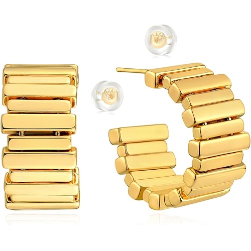 MYEARS Women Hoop Earrings Gold Open C Shape 14K Gold Filled Small Simple Handmade Hypoallergenic Everyday Illusion Jewelry
