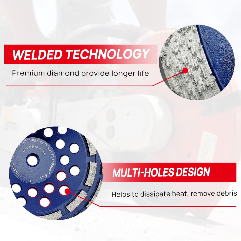 DT-DIATOOL Diamant broyage Tasse de Roue avec Double rangée soudées pour Granite Pierre Rigide et matériau de Construction de meulage Diamant Diamètre 10,2 cm 11,4 cm 12,7 cm 17,8 cm 7 inch Bleu