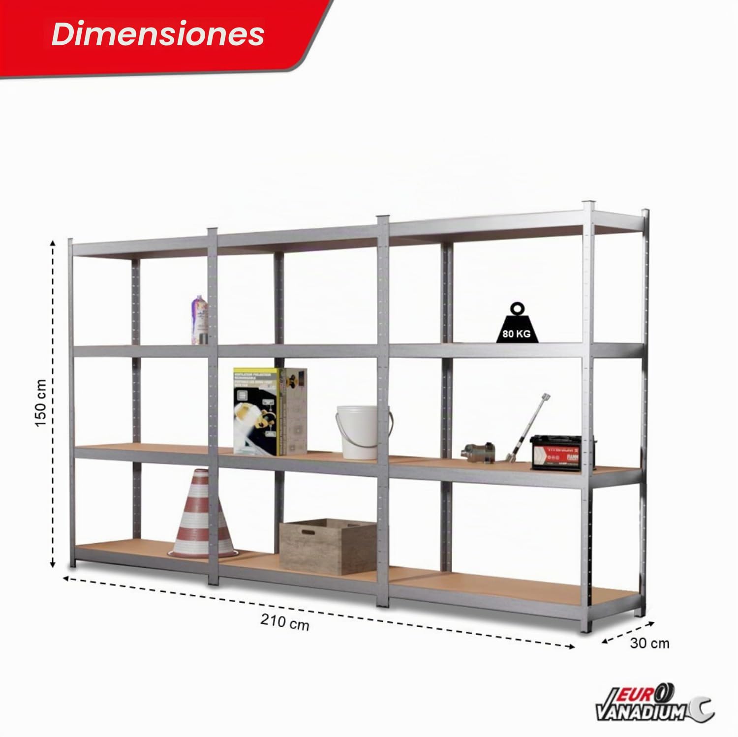 Estantería triple de carga pesada de metal, 2,10 m lineales, 12 estantes