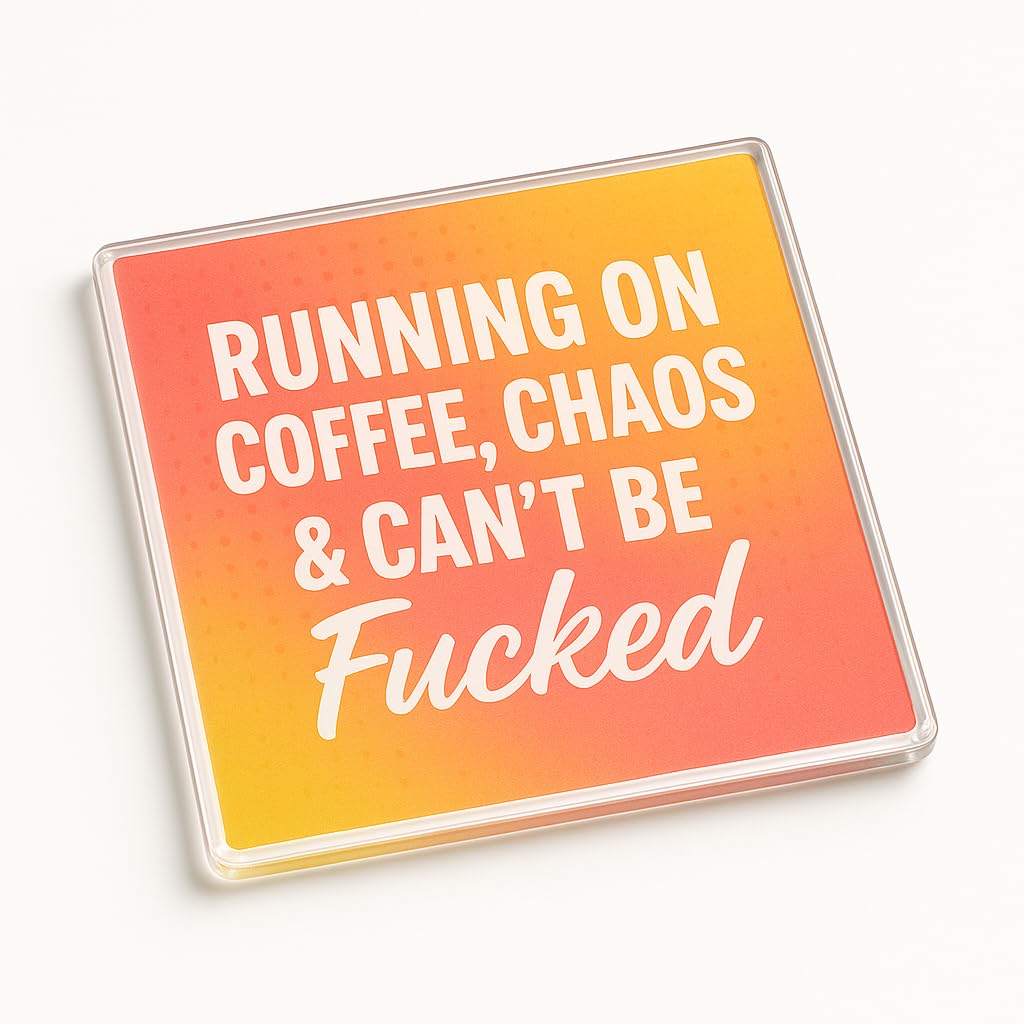 The Plum Penguin Women's Chaos & Coffee Acrylic Coaster Gift With Cheeky Empowering Quote - Secret Santa Gift For Or Colleague