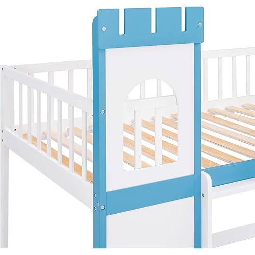 Twin Over Twin Castle Bunk Bed with 6'' and 8'' Memory Foam
