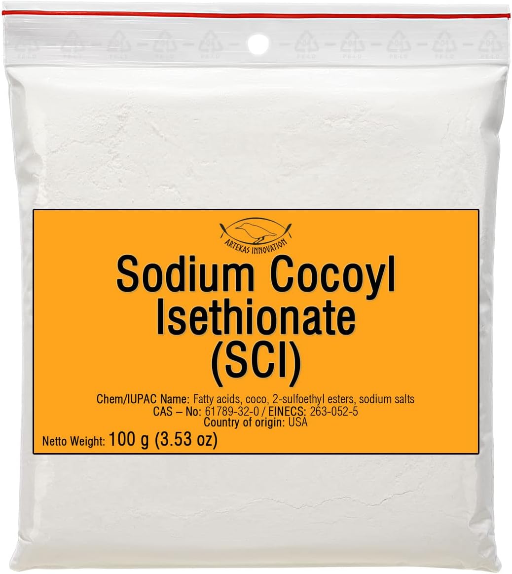 SODIUM COCOYL ISETHIONATE (SCI) Powder - Mild Foaming Surfactant for DIY Shampoo Bars, Body Wash & Cleansers – Sulfate-Free, Plant-Based, Cosmetic Grade - 100 g | 3.53 oz