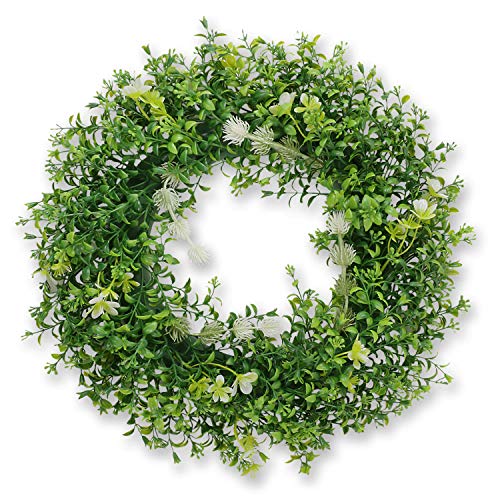 Falflor 17" Artificial Wreath with Flowers Summer Leaf Green Wreath Front Door Wreath