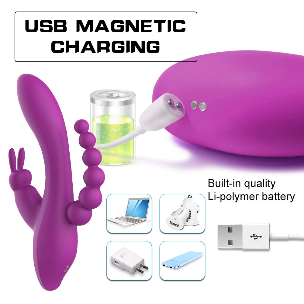 Vibratore del coniglio martellante, vibratore clitorideo con stimolazione del punto G femminile, stimolatore clitorideo femminile, vibratore potente con ricarica USB con silicone impermeabile purple