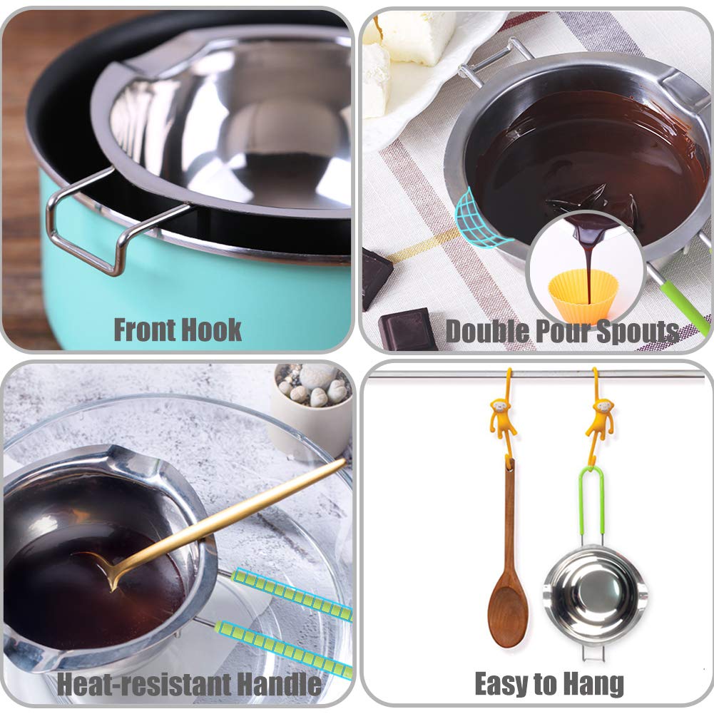 Caldera doble de acero inoxidable con espátula de silicona, olla Chocloate Metls con mango resistente al calor para derretir chocolate, dulces, velas, jabón y cera.. 4