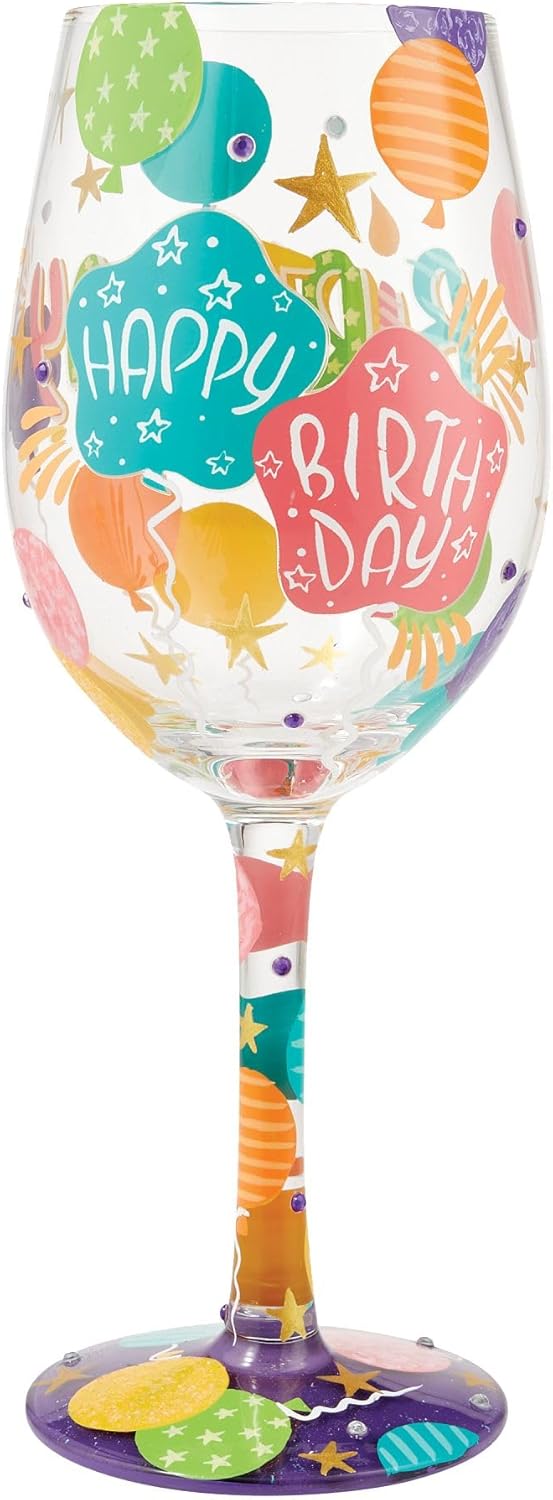Enesco Designs by Lolita Birthday Girl Hand-Painted Artisan Wine Glass, 15 Ounce, Multicolor - Image 3