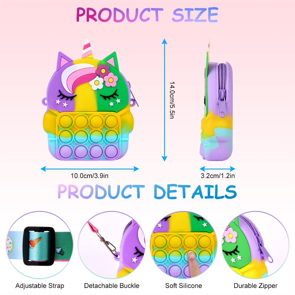 Ainiv Pop Push It dla dziecka, 2 w 1, Fidget Toys, torba na ramię z regulowanym paskiem, z motywem jednorożca, zabawka antystresowa