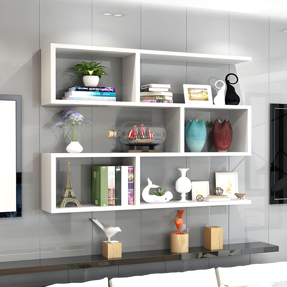 Wall Mount Floating Shelves for Books Shelf, Antiques, Organizer, Storage - DIY (Do it Yourself Fitting) - White - 80 * 75 * 15 CMS - SSLVS19-image-44