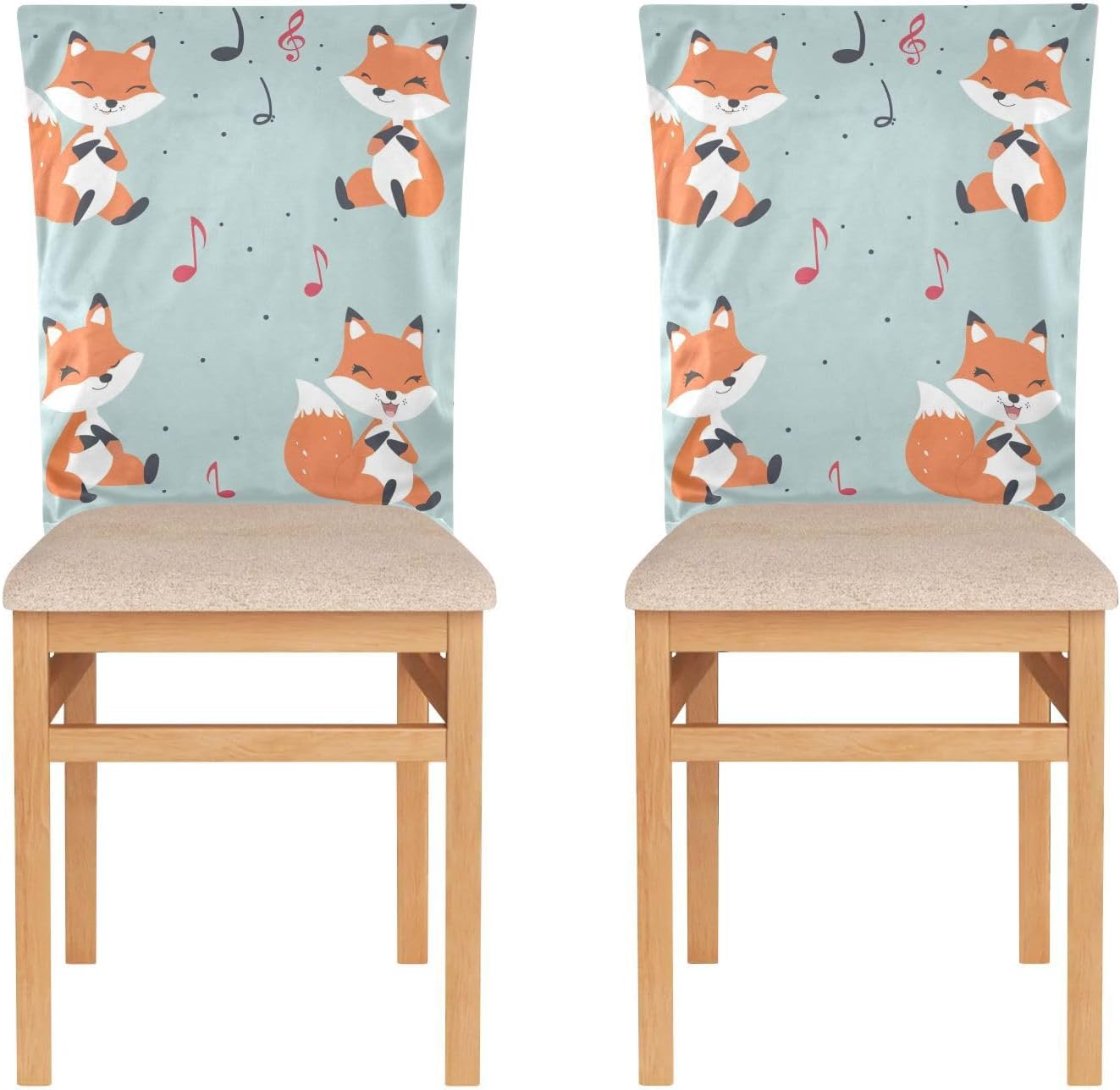 ALAZA Cute Foxes Music Notes Chair Back Cover Set of 6, Washable Reusable Removable Chair Slipcovers Decorative Chair Cover for Home Kitchen Wedding Party