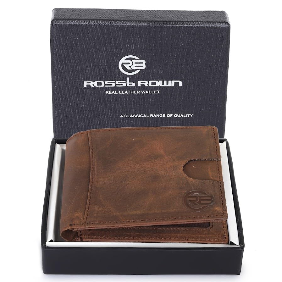 ROSS BROWN Top Grain Leather Wallet for Men | RFID Blocking | Bifold, Extra Capacity with 1 ID Windows | Ultra Strong Stitching | Slim Billfold with 5 Card Slots | Gift for Him4