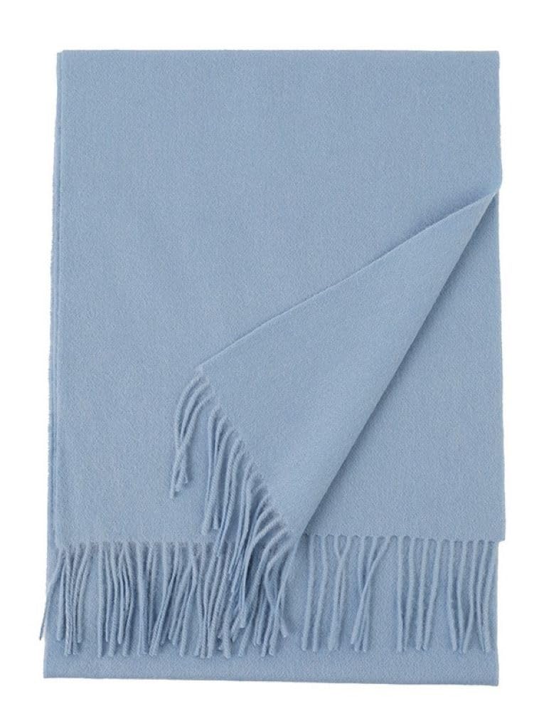 Prettystern Men's Women's Pure Wool Soft Shawl Scarf Solid Colour with Winter Fringes, bright blue, 200 cm X 33 cm