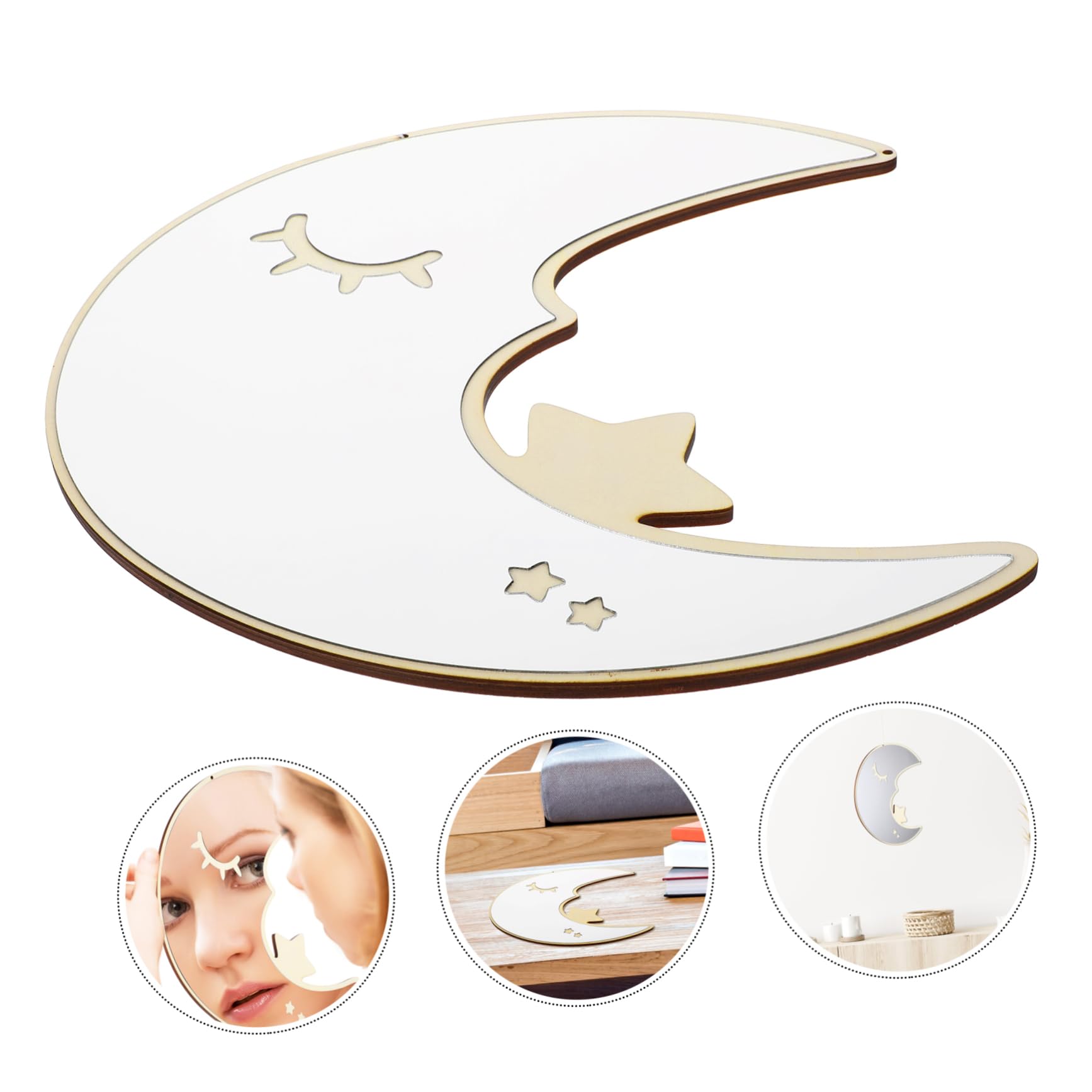 Cabilock Acrylic Mirror for Boys and Girls Room Moon Shape Wall Sticker Decorative Water Resistant