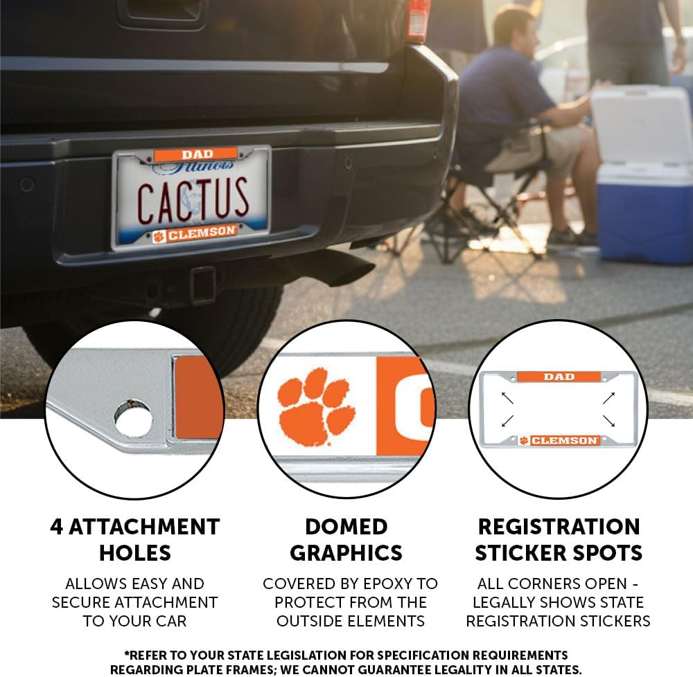 Desert Cactus Clemson University Car Accessories Tigers Metal License Plate Frame and Tag Holder for Front or Rear of Car (Dad)