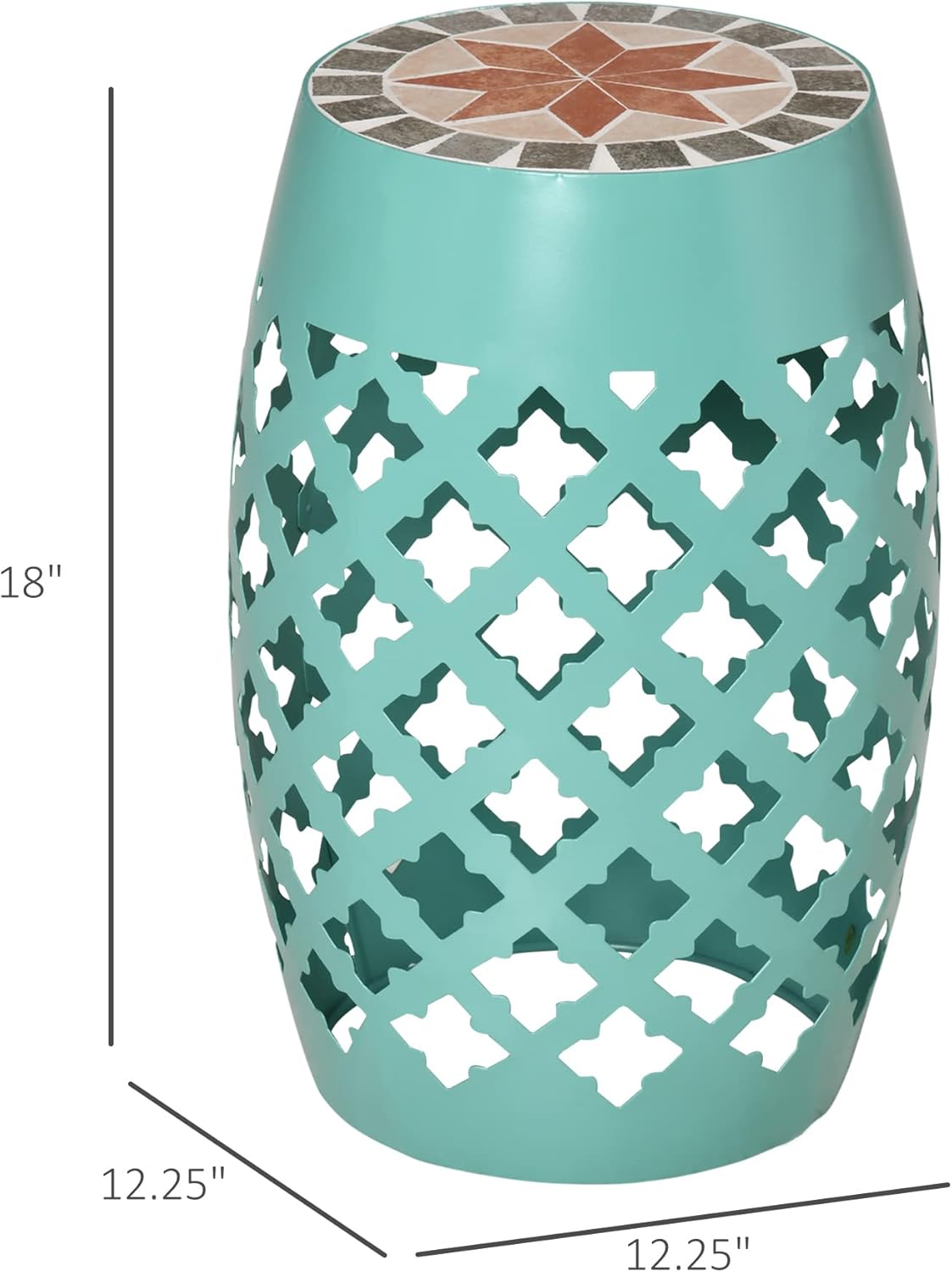 Outsunny 12" Patio Round Side Table, Outdoor Footstool, Garden Mosaic Accent Side Table, Plant Stand, Blue