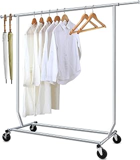 Camabel Clothing Garment Rack Heavy Duty Adjustable Rolling Moveable Commercial Grade Steel Extendable moveable hanging drying Organizer Chrome Storage Metal Shelf on with Wheels for Boxes Shoes