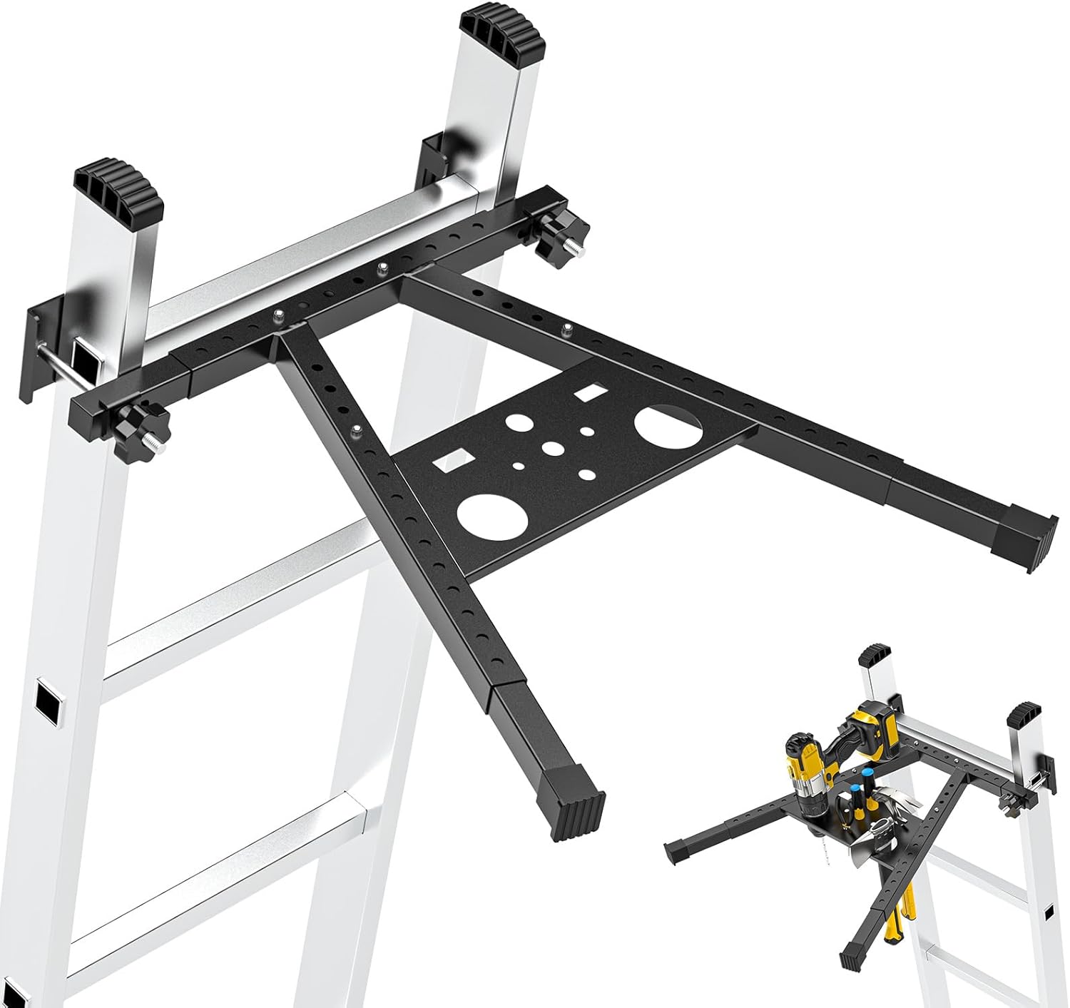 Adjustable Leg 17.1-29.9" Ladder Stabilizer for Roof & Wall, 380LB Capacity Ladder Standoff Stabilizer, Anti-Slip Extension Ladder Stabilizer Feet, Ladder Accessories Improve Stability & Safety