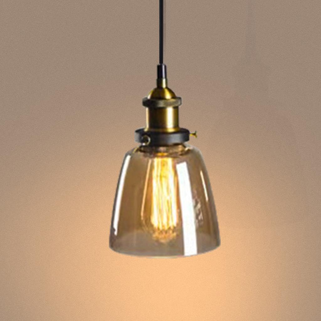 LIGINOK Vintage Pendant Light Industrial Glass Lampshades for Ceiling Lights Amber Light Shades Ceiling E27 Chandelier Adjustable Hanging Lights for Living Room Dining Room Loft,B