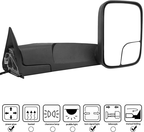Miniatura 9 de Espejo de remolque izquierdo y derecho par conjunto para Dodge 02-08 Ram 1500 03-09 Ram 2500 3500 con calefacción eléctrica con espejo convexo sin