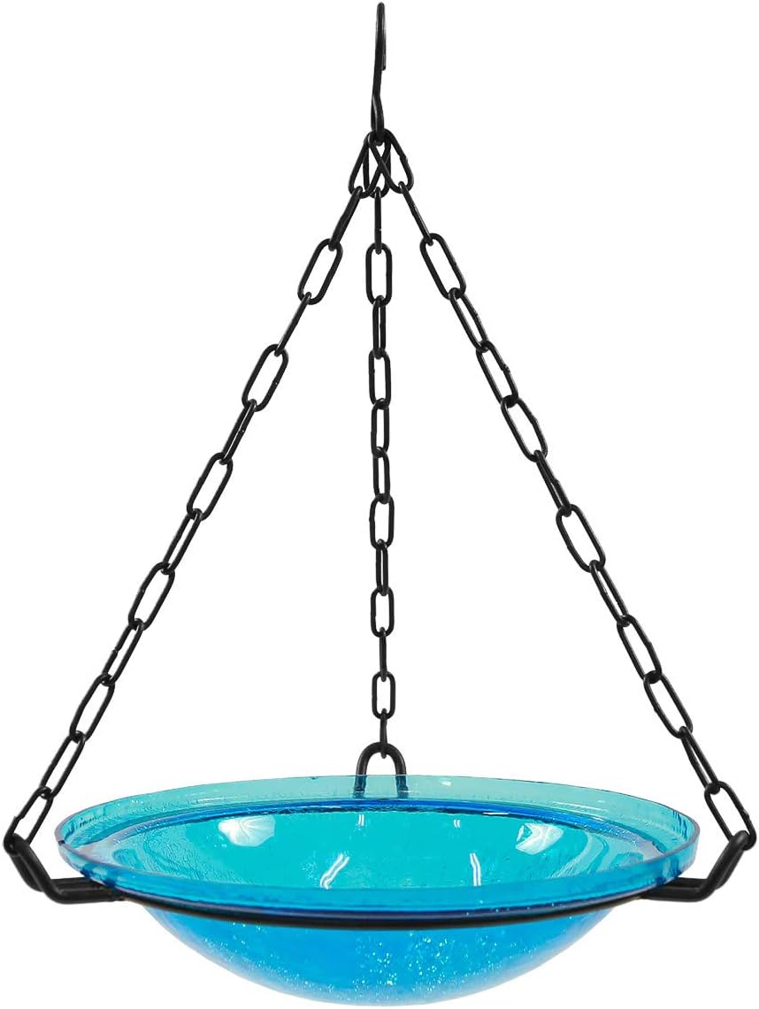 Achla Designs BBH-02T 12" Crackle, Teal 12 inch Glass Hanging birdbath, Turquoise