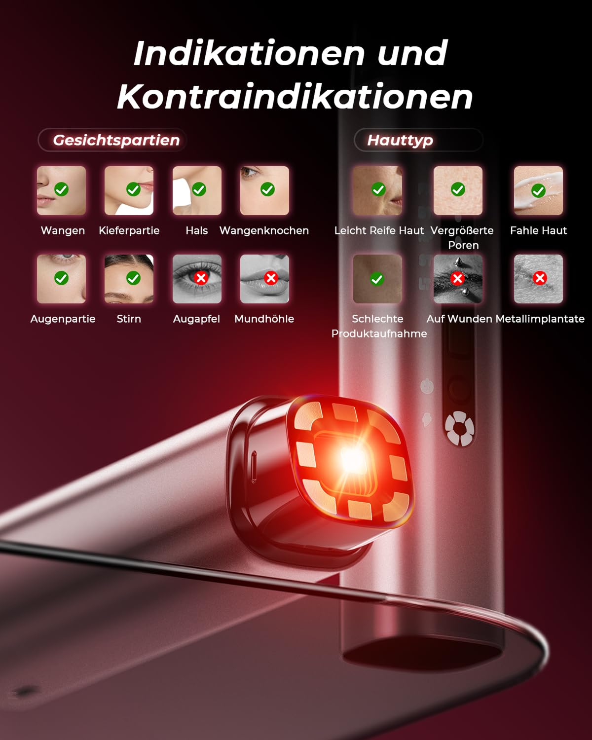 Gesichtsmassagegerät Radiofrequenz 5-in-1, EMS & Lichttherapie, Straffendes Lifting für Gesicht & Hals, Reduziert Falten, Feine Linien & Vergrößerte Poren, Anti-Falten, für Straffere Haut (Roségold)