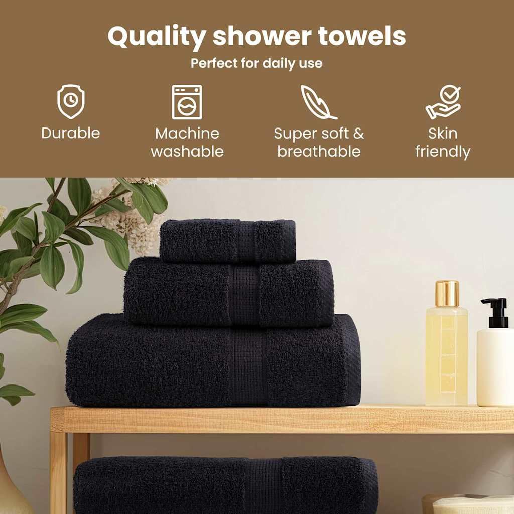 vidaXL Toalla de Invitado SOLUND 25 pcs Negro 70 x 140 cm 550 gsm, Juego de Toallas de Algodón Modernas, Toallas Rectangulares, Suaves, Resistentes, para Huéspedes, Decorativas