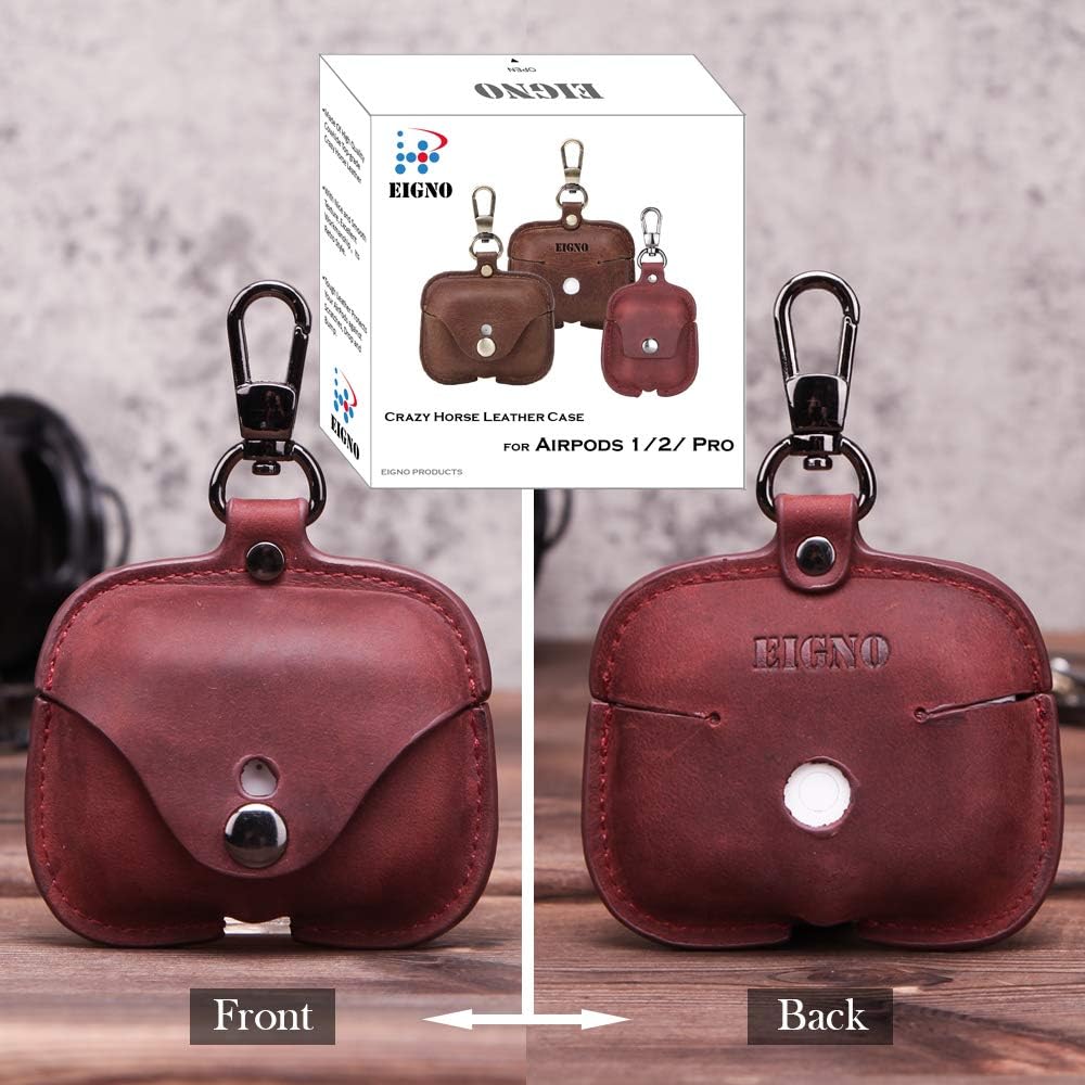 Discount 80% Case Leather for Airpods Pro,Protective Cover Skins with Keychain by EIGNO,Compatible with Apple AirPod Pro, Crazy Horse Leather with Loss Prevention Clip Case Headphone Cover (Coffee)