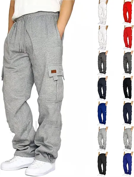 Mens Cargo Sweatpants Plus Size Baggy Jogger Sweatpants Drawstring Open Bottom Fleece Athletic Pants with Pockets Straight Leg Big and Tall Cozy Baggy Athletic Track Sweat Pants Warm Golf Snow Pant