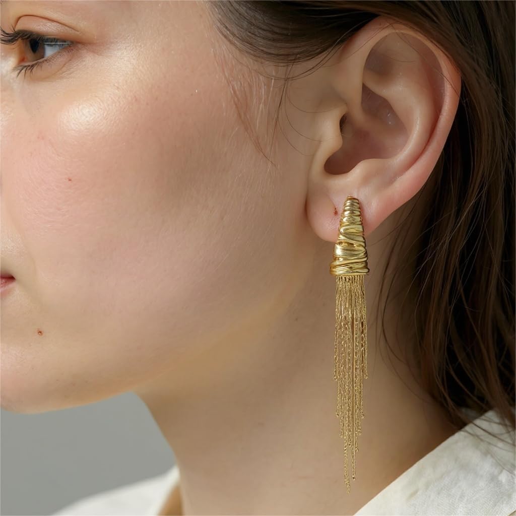 Gold Dangle Earrings for Women, Long Tassel Drop Chain Earrings, Women's Elegant Trendy Dainty Jewelry Gift - Image 5