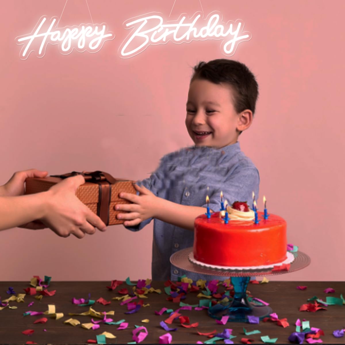 Cartello luminoso a neon bianco da 4 piedi "Happy Birthday", cartello luminoso a LED dimmerabile da appendere per la decorazione dello sfondo della festa di compleanno (Bianco, 76 cm "Happy Birthday")