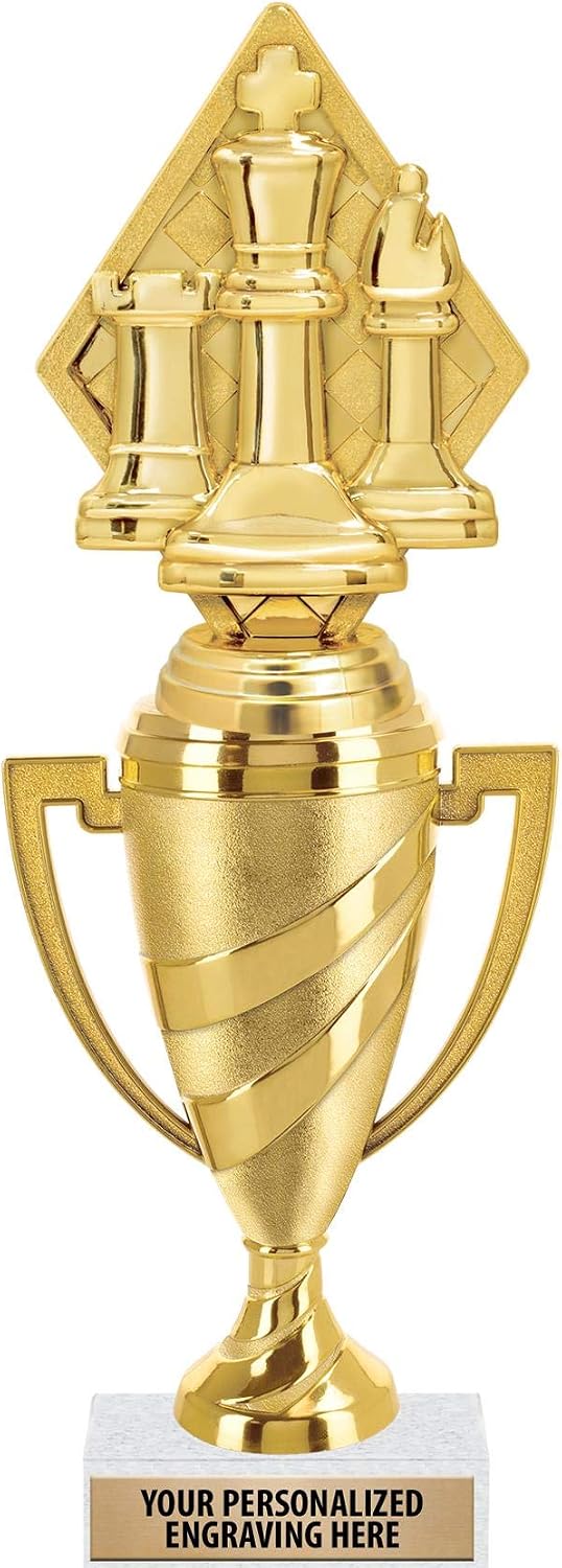 Crown Awards Chess Trophy, 10" Gold Cup Chess Trophies with Engraving Included
