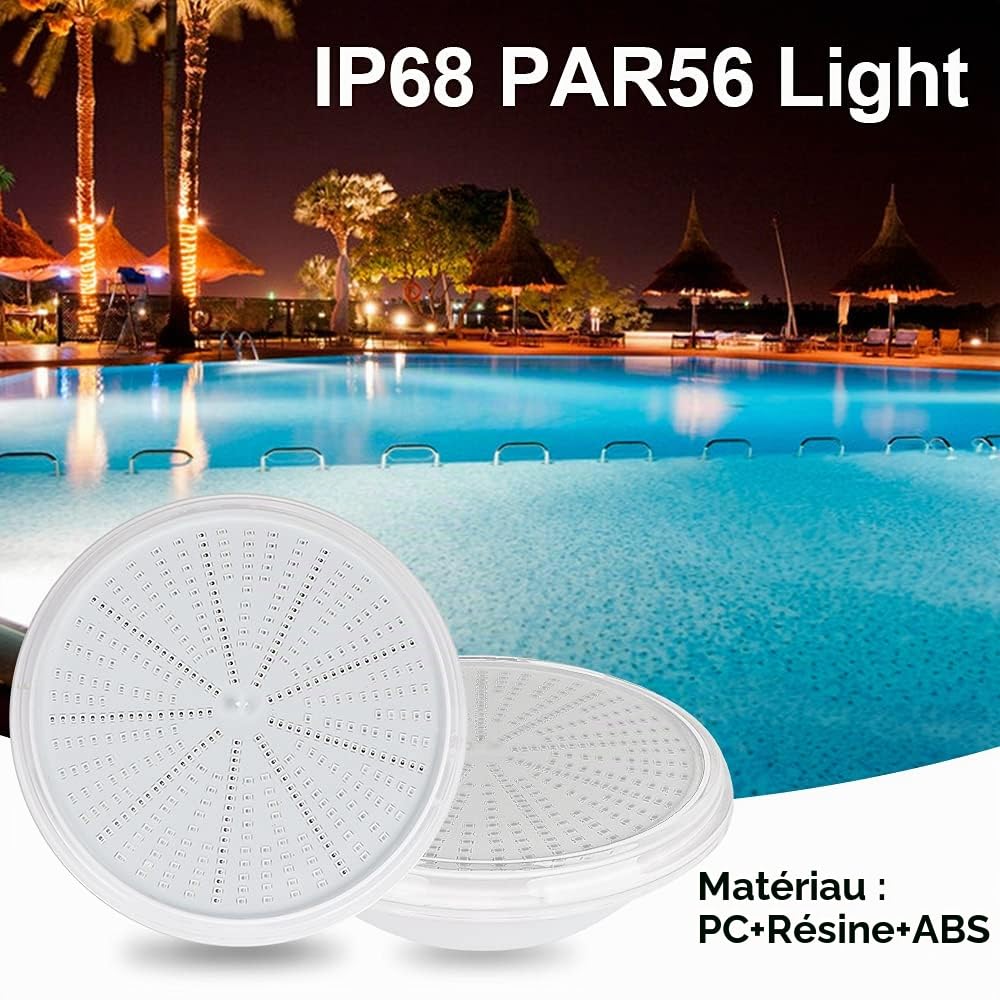 PAR56 LED Piscine, 54W RGB LED Lampe, Eclairage Piscine LED Remplie de Résine, 12V AC/DC Pool Light, PC Pool Par56 avec télécommande, IP68 Étanche Lumieres Piscine