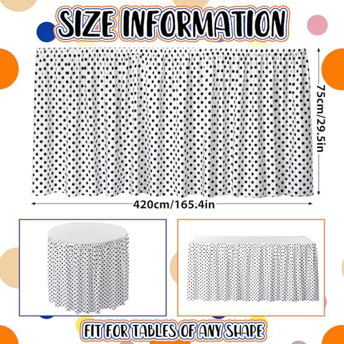 Image of Oudain 14 ft Black and White Polka Dots Table Skirt Cloths for Teacher Desk Boho Wrinkle Polka Dots White Table Cover Skirt for Kindergarten Classroom Kidney Shaped Desk Back to School Supplies
