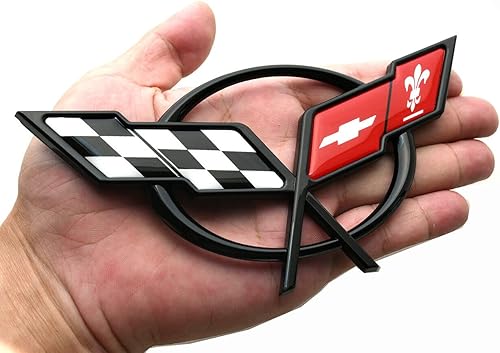 Miniatura 4 de Juego de pares de emblema Corvette C5 de 1997 a 2004 y tapa trasera de cubierta trasera banderas cruzadas 3D reemplazo para Corvette negro rojo